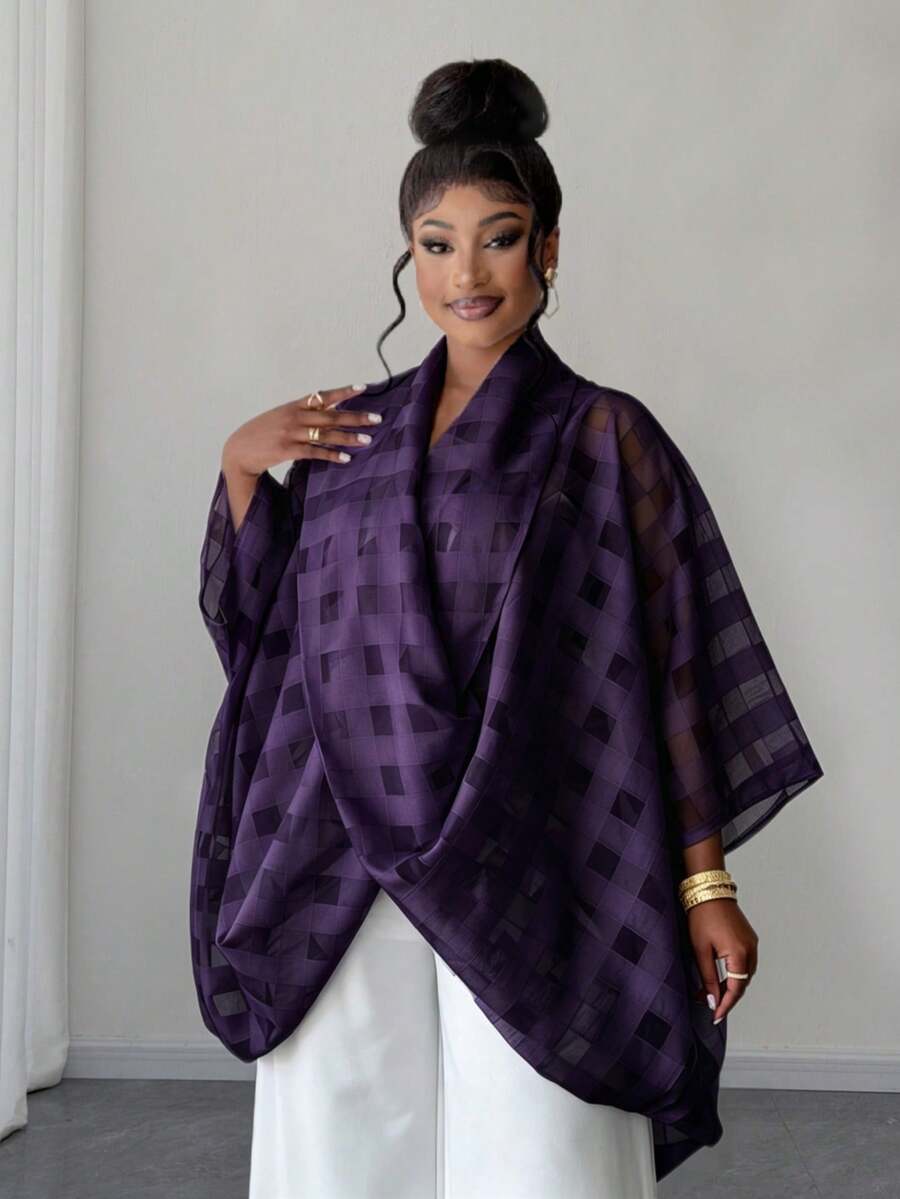 Maweii Plus Size Fashionable Commuter Twist Collar Blouse - Purple - View 1