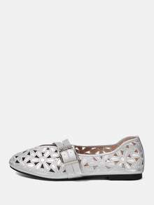 CUCCOO CHICEST Giày bệt nữ thêu rỗng, có khóa cài, thoải mái - Bạc - Xem 2