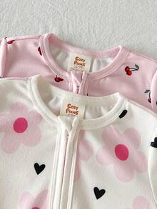 Cozy Pixies Baby Girl Floral Print Snug Fit Pajama Set, Soft Knit Round Neck Long Sleeve Romper And Leggings - Multicolor - View 5