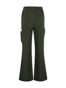 TaskEZ 2pcs Women Healthcare Uniform - Solid Color V-Neck Blouse & Slit Long Pants, Scrub Sets - Army Green - View 3