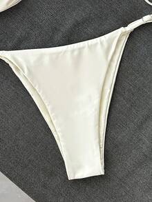Elavelle Solid Color Halter Twist Front Bikini Set, Spa Resort Swimwear For Women - White - View 4