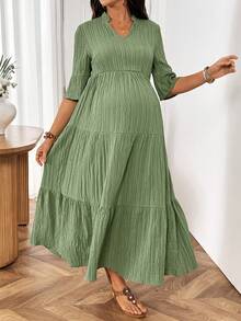 SHEIN 孕婦休閒素色洋裝 - 綠色 - 查看 5