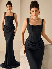 Coutiva Elegant Lady Dress, High-End Formal Gown For Evening Party - Black - View 1