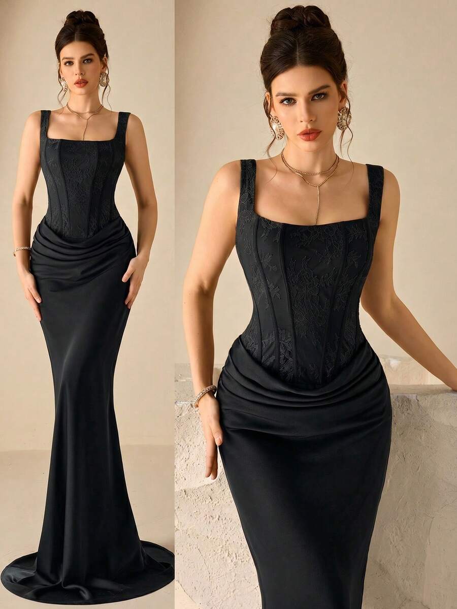 Coutiva Elegant Lady Dress, High-End Formal Gown For Evening Party - Black - View 1