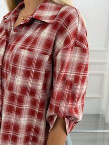 Easowa Women's Plaid Single-Breasted Casual Business Graduation Party Everyday Golf Office Midi Dress Back-To-School Red And White Plaid Summer 4th Of July - Red and White - View 7