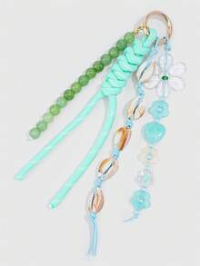 ROMWE Fairycore 1 Piece Spring Summer Dopamine Style Colorful Beaded Bag Keychain Pendant, Woven Rope Bag Charm, DIY Hanging Ornament - teal - View 4
