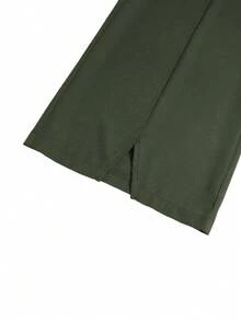 TaskEZ 2pcs Women Healthcare Uniform - Solid Color V-Neck Blouse & Slit Long Pants, Scrub Sets - Army Green - View 7