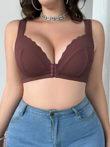 Plus Size Adjustable Front-Button Wireless Bra - Redwood - View 3