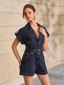 Selenza Đồ liền thân denim nữ dáng rộng thoải mái có thắt lưng eo - Rửa tối - Xem 4