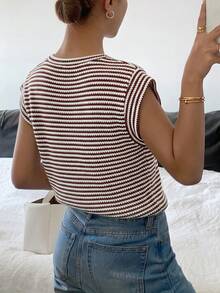 Siren Gaze Women's Brown And White Round Neck Short Sleeve Casual Versatile T-Shirt World Cup Vacation Summer - Multicolor - View 2