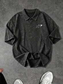 Sport MetroGents Men's Short Sleeve Star Print Sports Polo Shirt, Gym - Black - View 5