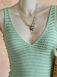 Flora Isola Flora Isola Spring Summer Sleeveless V-Neck Backless Knit Dress Casual Breezy Tropical Beach Vacation Style Mint Green - Mint Green - View 4