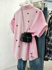 EMERY ROSE Women's Plus Size Color Block V-Neck Shirt - Striped Print, Casual Summer Top, Lightweight Breathable Fabric, Casual - Multicolor - View 2