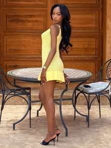 Mima John Elegant Sleeveless V-Neck Women's Mini Dress, Spring/Summer - Light Yellow - View 5