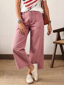 EMERY ROSE Jeans de pierna ancha de unicolor casual y cómodo para tallas grandes - Rosa coral - Ver 8