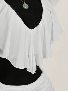 SHEIN ICON 女款素色荷葉邊飾綁帶前襟時尚襯衫 - 白色 - 查看 9