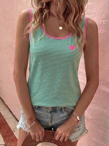 EMERY ROSE Women's Spring/Summer New Arrival Hot Selling Heart & Stripe Print Casual Versatile Tank Top - Multicolor - View 4