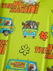 SCOOBY-DOO X SHEIN Women's Summer Casual Letter And Cartoon Print Round Neck Short Sleeve Nightgown - Green - View 5
