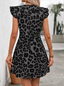 EMERY ROSE Women's Single-Breasted Fashionable Leopard Print Cap Sleeve Dress - Multicolor - View 2