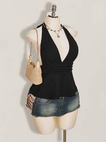 SHEIN ICON 万圣节女士露背吊带黑色娃娃衫 - 黑色 - 查看 6