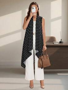 Editum Damen eleganter Kaschmir-Cardigan mit asymmetrischem Saum ohne Ärmel - Schwarz und Weiss - Übersicht 3