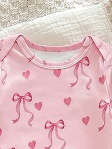 [Random 1 Set] Newborn Baby Pajamas, Seasonal Butterfly, Bear, Floral Print Knit Envelope Collar Long Sleeve Footie Romper, Suitable For Home Wear Or Outerwear - Multicolor - View 3