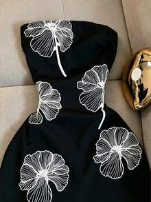Resyla Women's Summer Elegant Floral Print Bandeau Dress - Black - View 3