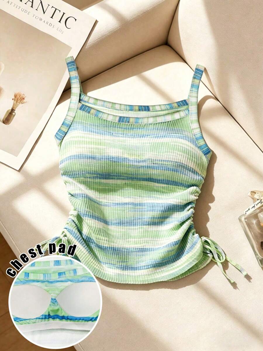 SuriyaCove Dopamine Colorful Striped Knit Camisole Tank Top, Sexy Fitted Crop Top For Summer - Multicolor - View 1