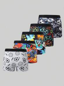 SHEIN 5pcs/Pack Kids/Tween Boys' Sports & Gaming Graphic Elastic Waist Briefs - Multicolor - View 2