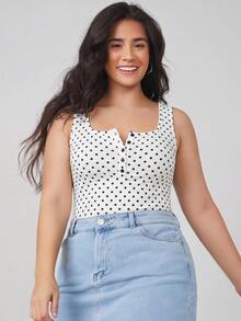SHEIN BASICS 大尺碼夏季休閒波點印花背心上衣 - 黑與白 - 查看 7