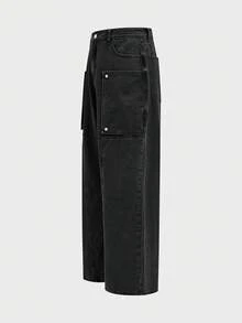 AXEPEAK Men's Black Loose Fit Casual Jeans With Large Pockets - Black - View 4