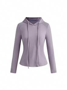 SHEIN Cheerettes Sudadera con capucha con cordón y manga larga para mujer - Morado - View 6