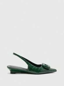 CUCCOO GRLICON Women Shoes Spring And Summer New Patent Leather Rhombus Pointed Empty Shoes, French Commuting Style, Daily Dating, Workplace Temperament Versatile - Green 5 - View 2