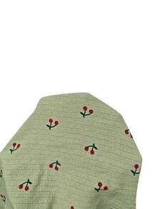 CottageSlumber Frill Trim Round Neck Cherry Print Plus Size Pajama Set - Green - View 7