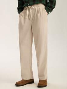 Limitiso Men Loose Fit Solid Color Drawstring Waist Pants, For Fall - Apricot - View 1