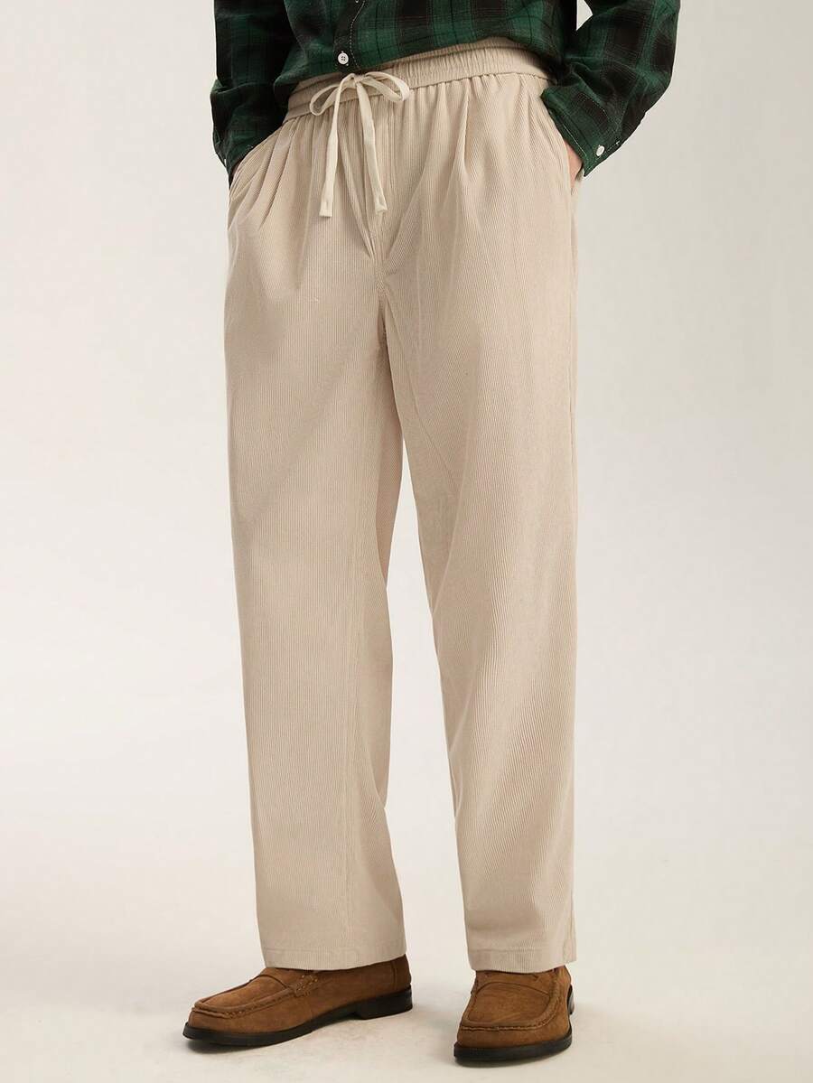 Limitiso Men Loose Fit Solid Color Drawstring Waist Pants, For Fall - Apricot - View 1