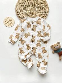 SHEIN 女嬰花卉卡通刺繡荷葉邊飾長袖單排扣針織開襟外套，秋冬款 - 白色 - 查看 2