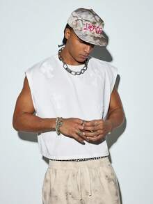 Modcrash DIYIE Men's Loose Fit Short Sleeve Embroidered Casual Tank Top, Street Style Oversized Short Tank Top - White - View 5