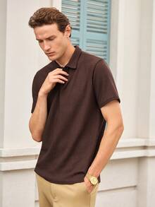 Men's Solid Color Semi-Transparent Golf Shirt, Waffle Thin Casual Short Sleeve Elastic Polo Shirt, Suitable For Leisure Outdoor, Spring/Summer - Chocolate Brown - View 6