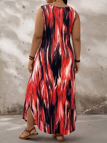 SHEIN LUNE Plus Size Sleeveless Round Neck Colorful Abstract Print Dress - Multicolor - View 2