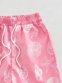 ROMWE MEN Casual Shorts de playa con cordón en la cintura y estampado de estrella de mar para hombres - Rosa - Ver 6