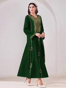 Al Najma 女款度假波希米亞風V領長袖刺繡阿拉伯洋裝 - 彩色 - 查看 7