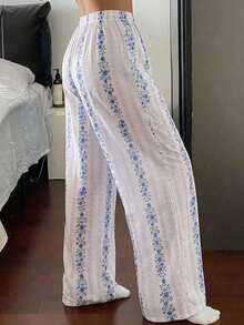 DAZY Women's Ditsy Floral Elastic Waist Loose Pajama Pants - White - View 2