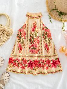 SHEIN Baby Girl Casual Cute Floral Print Sleeveless Dress - Multicolor - View 4