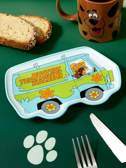 SCOOBY-DOO X SHEIN 1 шт. керамічна міні-тарілка з візерунком експедиційного транспортного засобу, підходить для десертів, фруктів, невеликих порцій їжі, також може використовуватися як домашнє сховище, для зберігання ключів, ювелірних виробів тощо, підходить для мікрохвильових печей та посудомийних машин, підходить для домашнього використання, пригод, Scoo By Doo