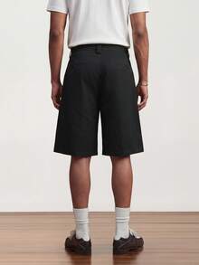 SWAVVY Pantalones cortos casuales de verano para hombres de unicolor, con ajuste holgado y bolsillos dobles - Negro - Ver 2