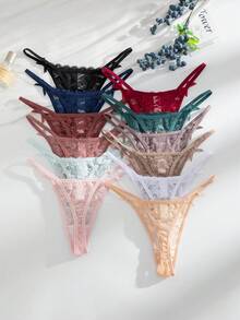 Lullawish 12 chiếc/gói quần lót ren gợi cảm G-string lãng mạn cho phụ nữ, đồ lót nhiều màu sắc - Nhiều màu - Xem 3