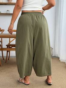 Enliva Plus Size Loose Fit Large Pocket Casual Pants Fall - Army Green - View 2