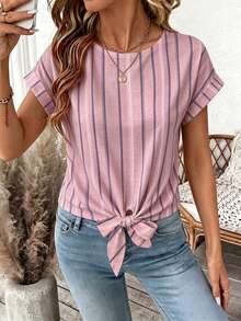 EMERY ROSE Plus Size Graphic Print Round Neck Short Sleeve Shirt - Multicolor - View 3