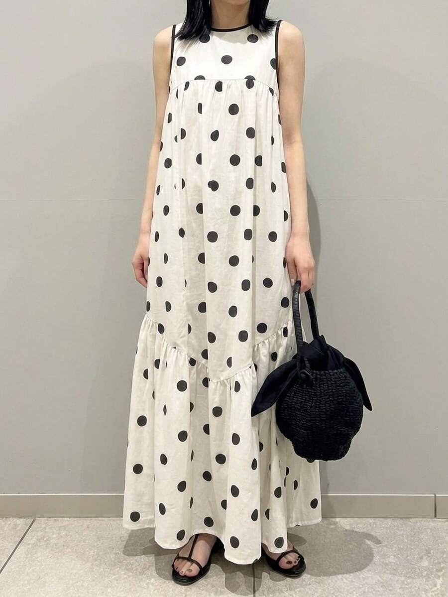 FRIFUL Vestido casual de mujer con estampado de lunares sin mangas, vestido de verano - Albaricoque - Ver 1